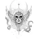 A celestial battle between angels and demons tattoo design idea