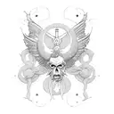 A celestial battle between angels and demons tattoo design idea