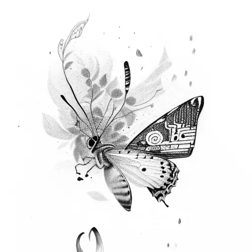 vlinder met 1 bloemenvleugel tattoo design idea