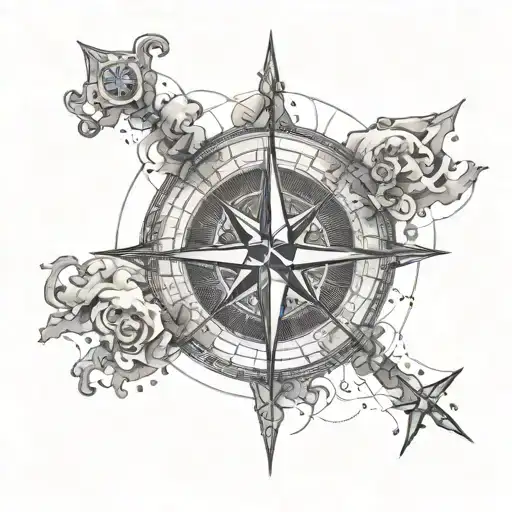 A tattoo design of a compass and map elements intertwined with a heart, symbolizing a love that guides and navigates through life's journey tattoo design idea