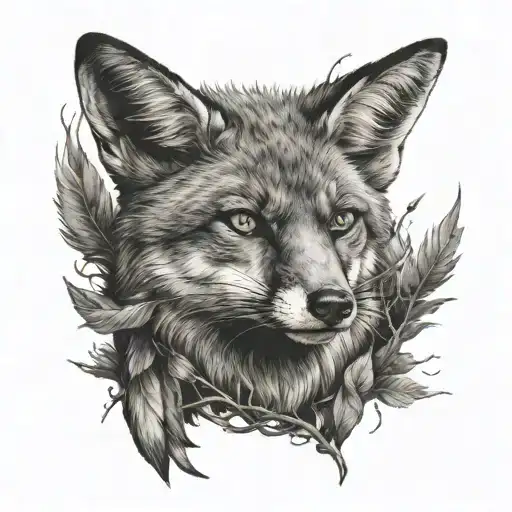 totem and fox sitting tattoo design idea