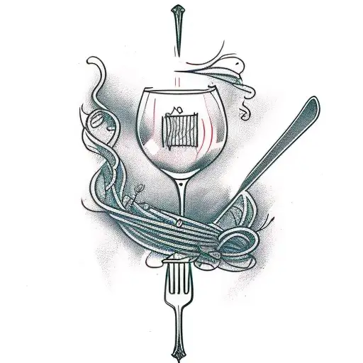 A wine glass and a spaghetti fork crossed like swords tattoo design idea