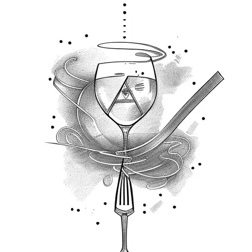 A wine glass and a spaghetti fork crossed like swords tattoo design idea