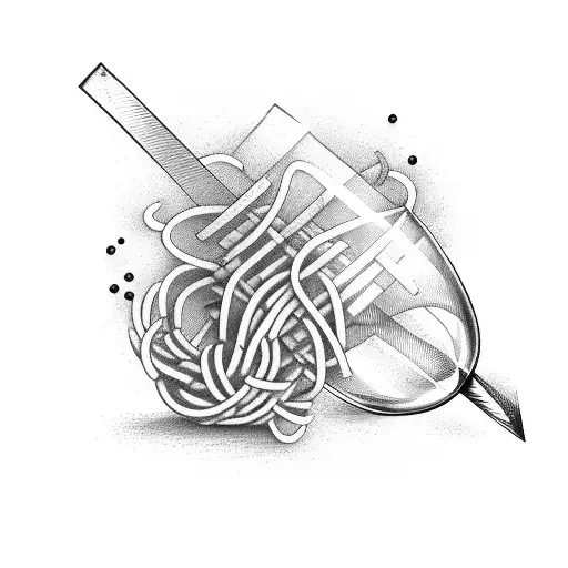 A wine glass and a spaghetti fork crossed like swords tattoo design idea