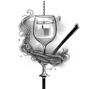 A wine glass and a spaghetti fork crossed like swords tattoo design idea