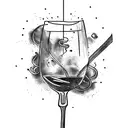 A wine glass and a spaghetti fork crossed like swords tattoo design idea