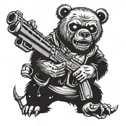 A zombie bear holding a gun tattoo design idea