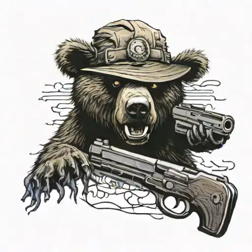 A zombie bear holding a gun tattoo design idea