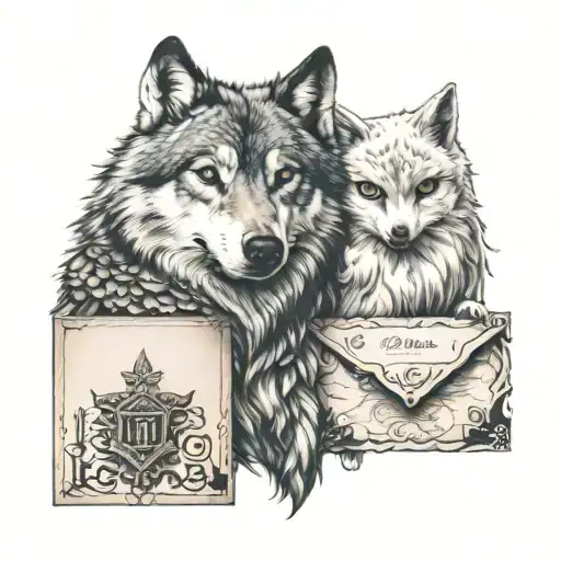 wolf and hedwig with envelope tattoo design idea