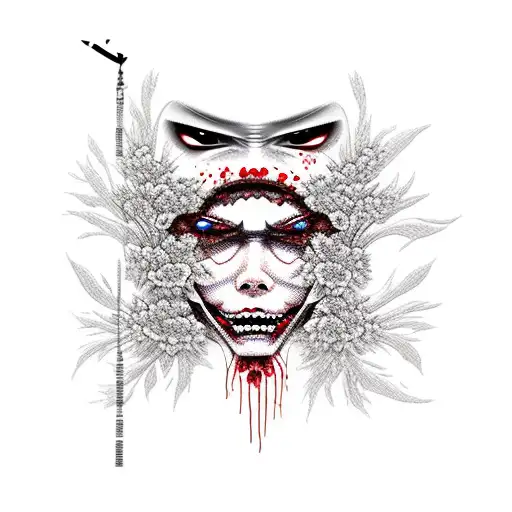 junji ito female cyber ninja torso silhouette sakura blossoms blood splatter sexy kimono katana tongue licking blade moo tattoo design idea