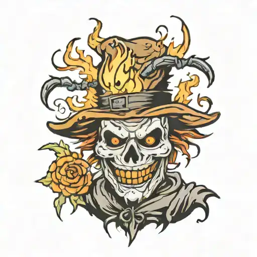 looking halloween Scarecrow head on fire on arm tattoo design idea