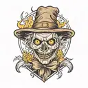 looking halloween Scarecrow head on fire on arm tattoo design idea