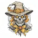 looking halloween Scarecrow head on fire on arm tattoo design idea