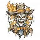 looking halloween Scarecrow head on fire on arm tattoo design idea