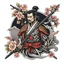 samurai with a temple and a cherry tree tattoo design idea