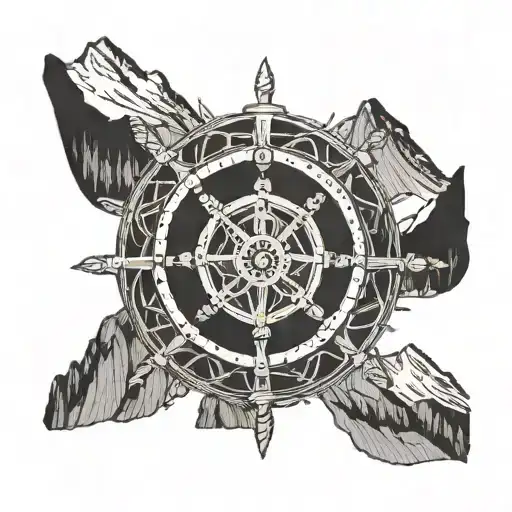 ship wheel daughter mountain  tattoo design idea