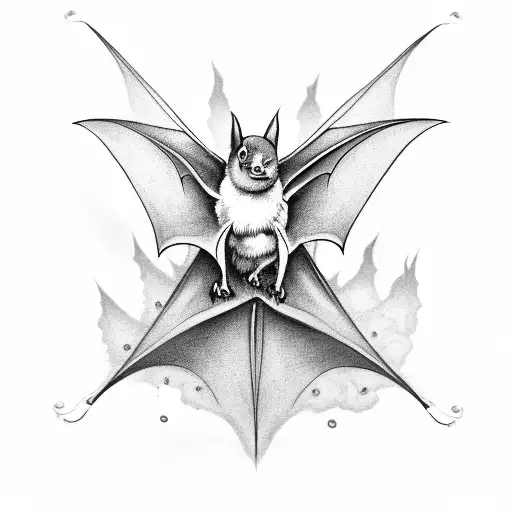 A realistic black and grey tattoo of a bat surrounded by bluebells tattoo design idea