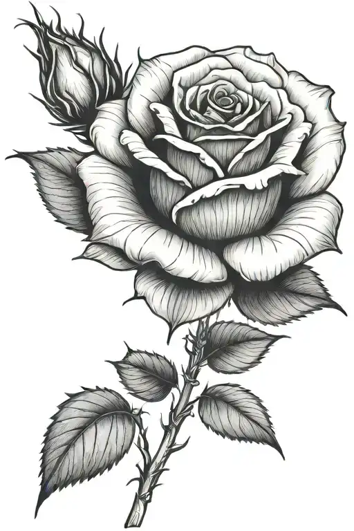 One small rose growing with a long stem tattoo design idea