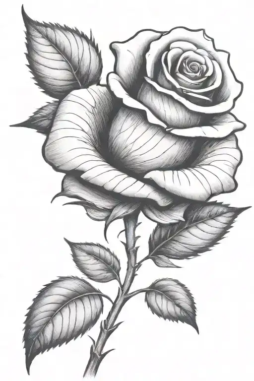 One small rose growing with a long stem tattoo design idea