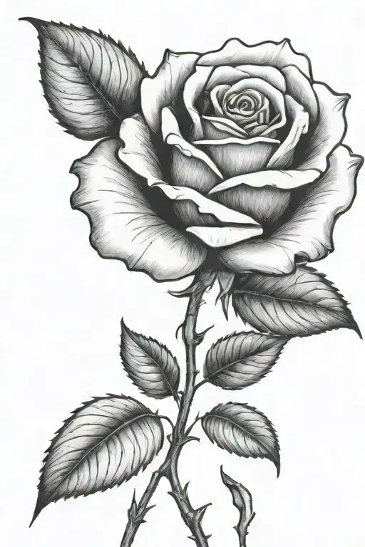 One small rose growing with a long stem tattoo design idea