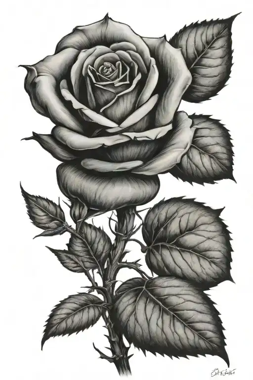 One rose growing with a long stem tattoo design idea