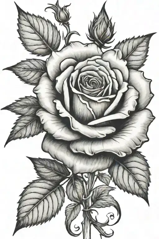 Rose with long stem growing   tattoo design idea