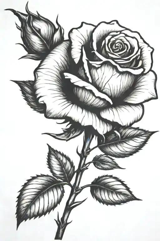 One small rose growing with a long stem tattoo design idea