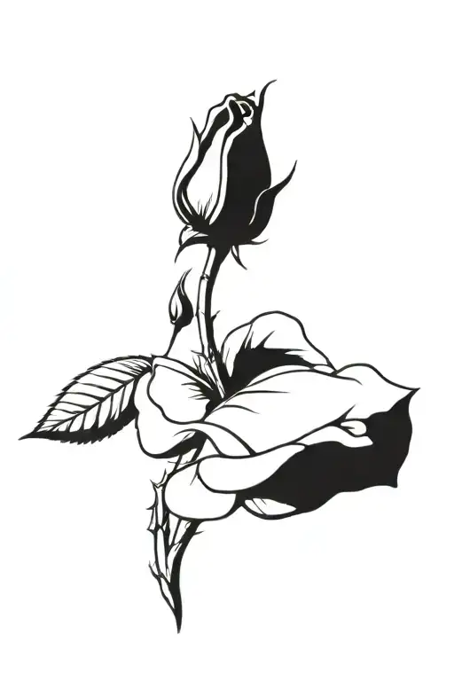 One rose growing with one long stem tattoo design idea