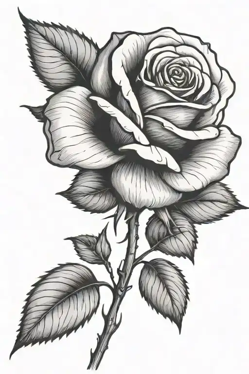 One small rose growing with a long stem tattoo design idea