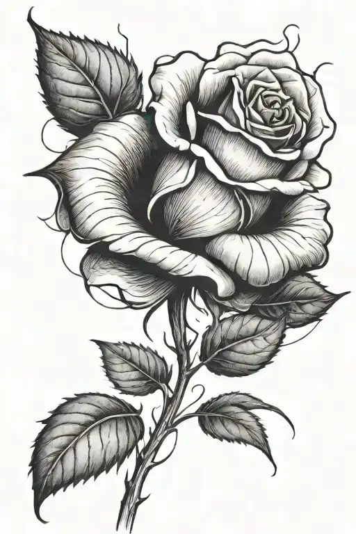 One rose growing with a long stem tattoo design idea