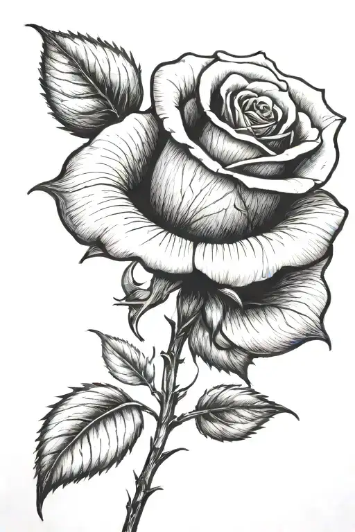 One small rose growing with a long stem tattoo design idea
