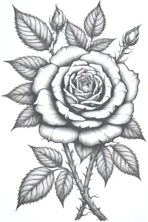 Rose with long stem growing trees with leafs tattoo design idea