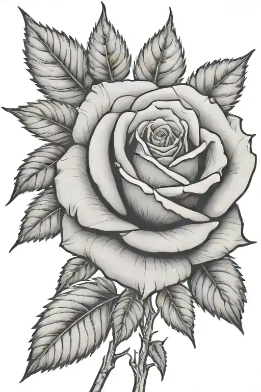 Rose with long stem growing trees with leafs tattoo design idea