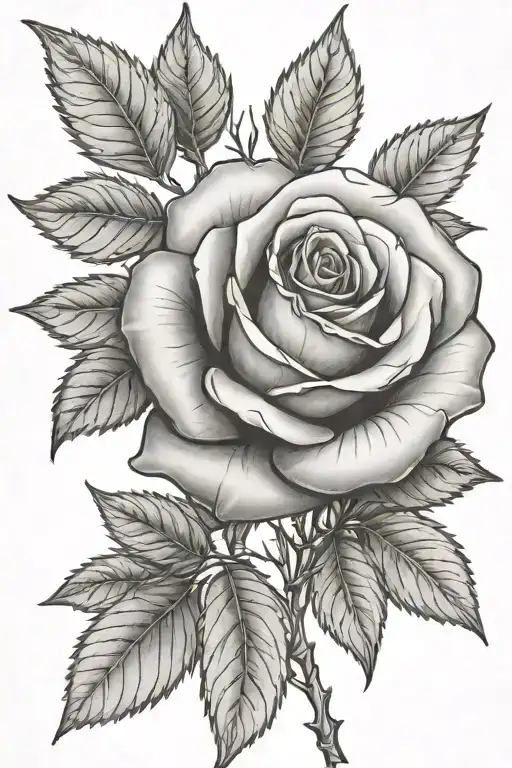 Rose with long stem growing trees with leafs tattoo design idea