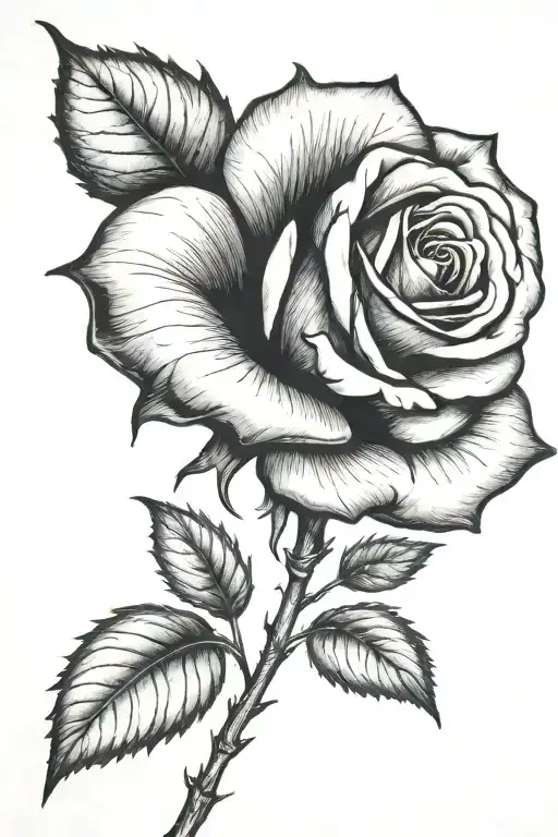 One small rose growing with a long stem tattoo design idea