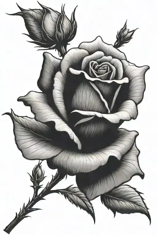 one  Rose with long stem growing tattoo design idea