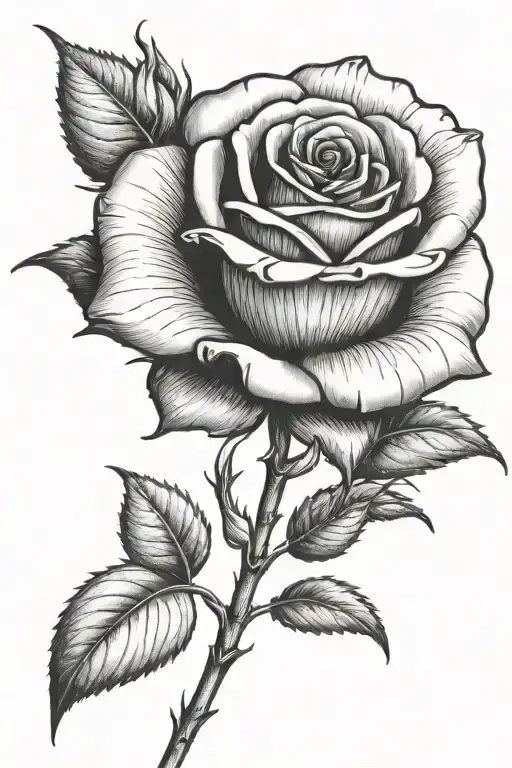 One small rose growing with a long stem tattoo design idea