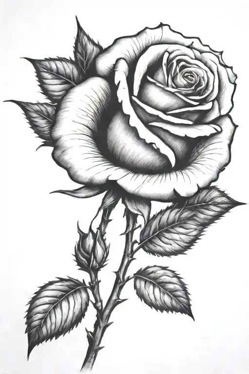 One small rose growing with a long stem tattoo design idea