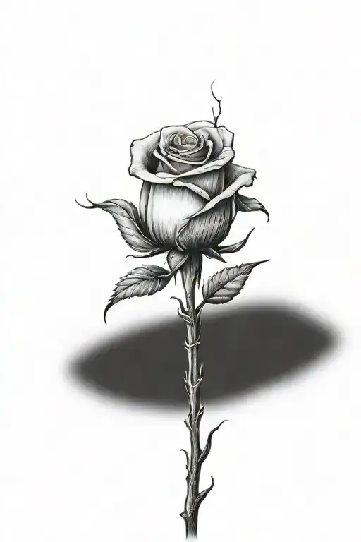 One rose growing with a long stem tattoo design idea