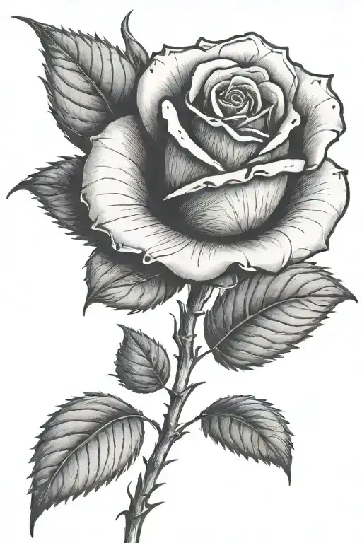 One small rose growing with a long stem tattoo design idea
