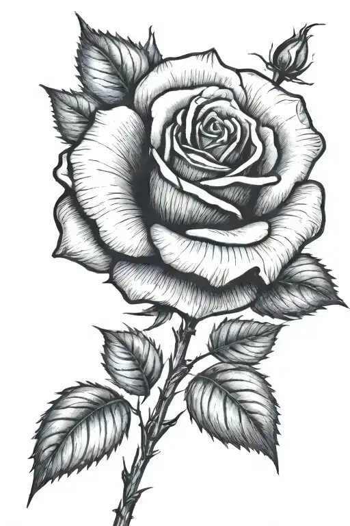 One small rose growing with a long stem tattoo design idea