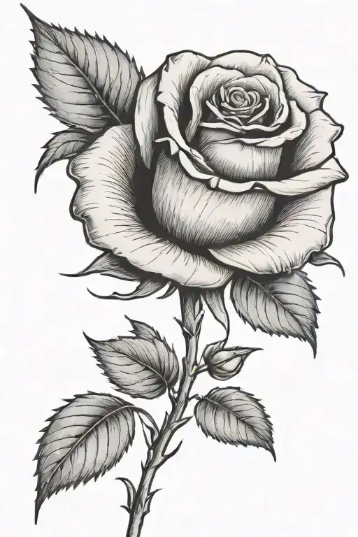 One small rose growing with a long stem tattoo design idea