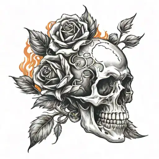 rose skull and flame representing life and death  tattoo design idea