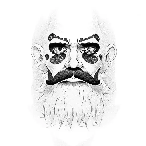 A detailed portrait of Whitebeard with his iconic mustache and scars tattoo design idea