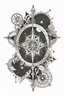 Compass with directions, surrounded my music notes, planets orbiting tattoo design idea