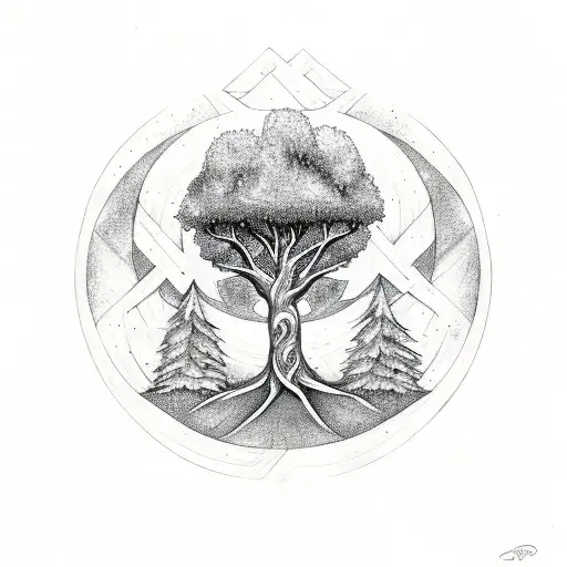 tree with a triple goddess symbol on the bottom tattoo design idea