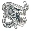 Serpant biting a skull tattoo design idea