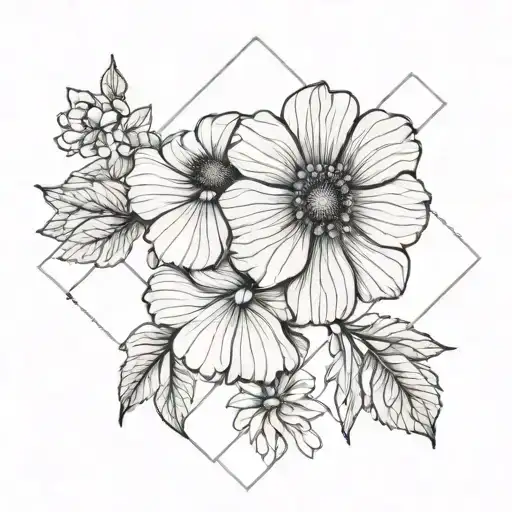 nasturtium and zinnia flower tattoo design idea