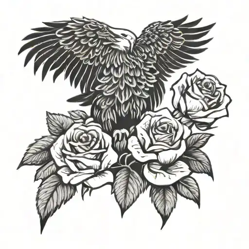 eagle with roses tattoo design idea