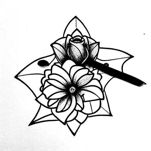 Broken sword from Lord of the Rings tied to a flower tattoo design idea